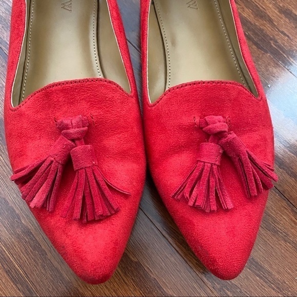 J. Crew Red Edie MicroSuede Tassel Loafer Flats, 6 - Picture 2 of 14
